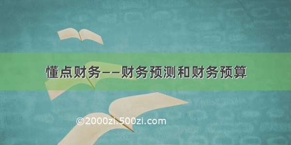 懂点财务——财务预测和财务预算