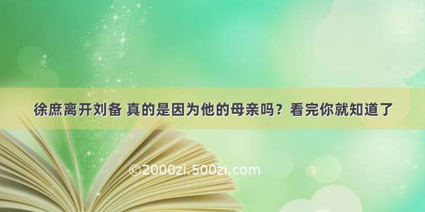 徐庶离开刘备 真的是因为他的母亲吗？看完你就知道了