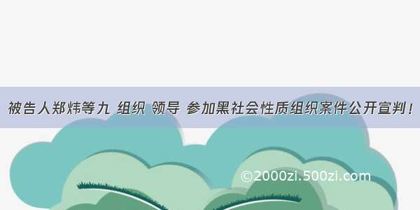 被告人郑炜等九 组织 领导 参加黑社会性质组织案件公开宣判！