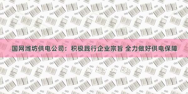 国网潍坊供电公司：积极践行企业宗旨 全力做好供电保障