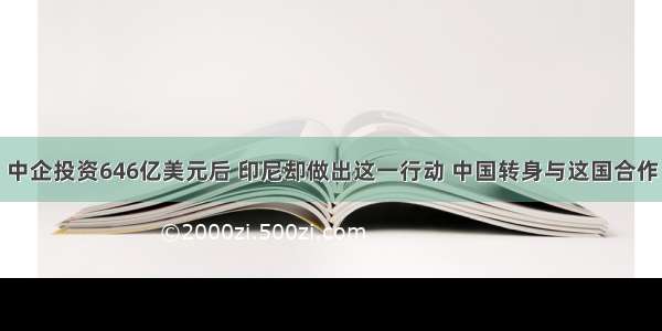 中企投资646亿美元后 印尼却做出这一行动 中国转身与这国合作