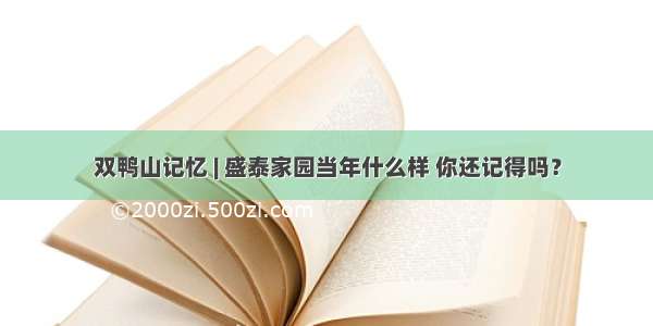 双鸭山记忆 | 盛泰家园当年什么样 你还记得吗？