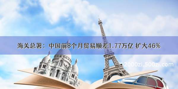 海关总署：中国前8个月贸易顺差1.77万亿 扩大46%