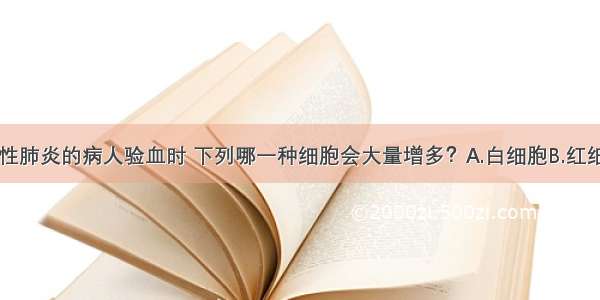 单选题患急性肺炎的病人验血时 下列哪一种细胞会大量增多？A.白细胞B.红细胞C.血小板