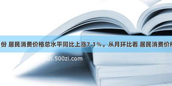 1月份 居民消费价格总水平同比上涨7.1％。从月环比看 居民消费价格总