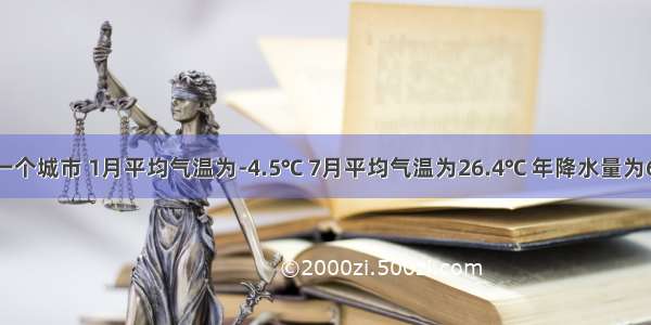 有一个城市 1月平均气温为-4.5℃ 7月平均气温为26.4℃ 年降水量为640