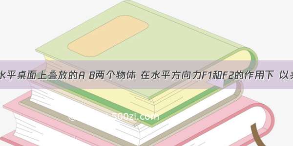 如图所示 水平桌面上叠放的A B两个物体 在水平方向力F1和F2的作用下 以共同的速度