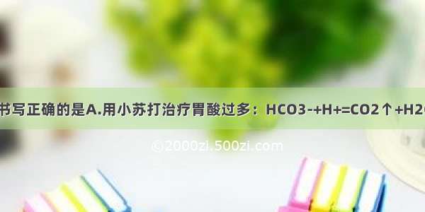 下列离子方程式书写正确的是A.用小苏打治疗胃酸过多：HCO3-+H+=CO2↑+H2OB.NH4HC03溶