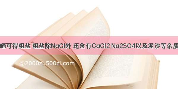 通过海水晾晒可得粗盐 粗盐除NaCl外 还含有CaCl2 Na2SO4以及泥沙等杂质．由粗盐制