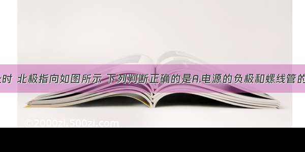 小磁针静止时 北极指向如图所示 下列判断正确的是A.电源的负极和螺线管的N极都在左