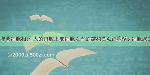 单选题与洋葱细胞相比 人的口腔上皮细胞没有的结构是A.细胞壁B.细胞膜C.细胞质D.