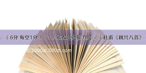 古诗文默写。（6分 每空1分）（1）寒衣处处催刀尺 。（杜甫《秋兴八首》）（2）座中