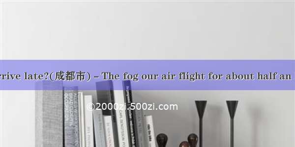 －Why did you arrive late?(成都市)－The fog our air flight for about half an hour.A. held upB.