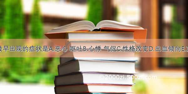 急性肾衰竭常最早出现的症状是A.恶心 呕吐B.心悸 气促C.性格改变D.出血倾向E.定向障碍ABCDE