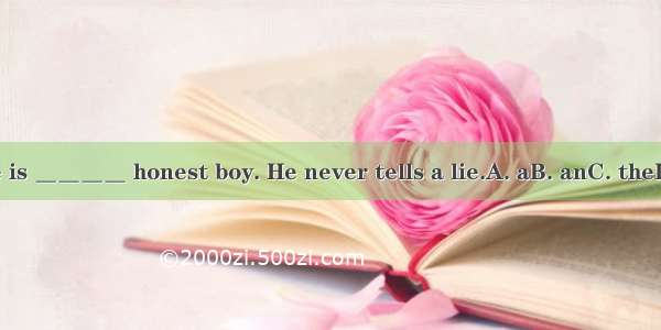 He is ＿＿＿＿ honest boy. He never tells a lie.A. aB. anC. theD. /