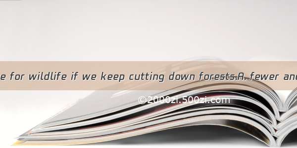 There will be space for wildlife if we keep cutting down forests.A. fewer and fewerB. fewe