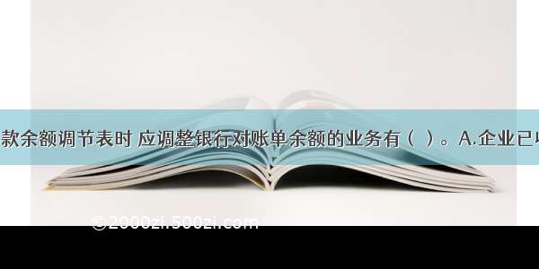 编制银行存款余额调节表时 应调整银行对账单余额的业务有（）。A.企业已收 银行未收