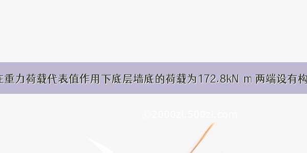 假定 墙B在重力荷载代表值作用下底层墙底的荷载为172.8kN／m 两端设有构造柱 试问