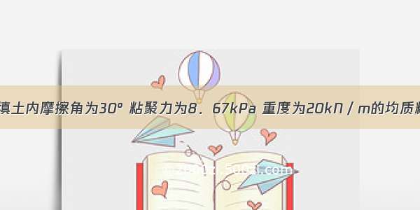 墙高为6m 填土内摩擦角为30° 粘聚力为8．67kPa 重度为20kN／m的均质粘性土 应用