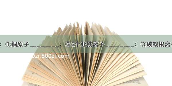 用化学符号表示：①铜原子________；②2个亚铁离子________；③碳酸根离子________；