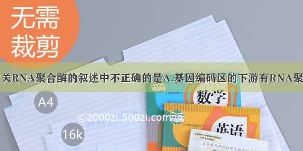 单选题下列有关RNA聚合酶的叙述中不正确的是A.基因编码区的下游有RNA聚合酶的结合位