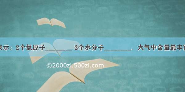 用化学符号表示：2个氧原子________ 2个水分子________．大气中含量最丰富的元素是__