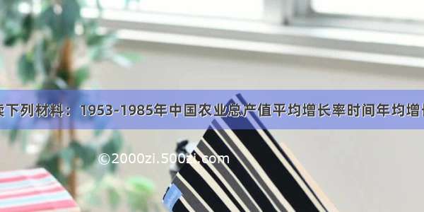 （16分）阅读下列材料：1953-1985年中国农业总产值平均增长率时间年均增长率（％）195