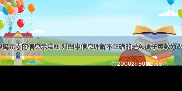 下图是元素周期表中硫元素的信息示意图 对图中信息理解不正确的是A.原子序数为“16”