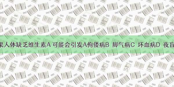 如果人体缺乏维生素A 可能会引发A佝偻病B．脚气病C．坏血病D．夜盲症