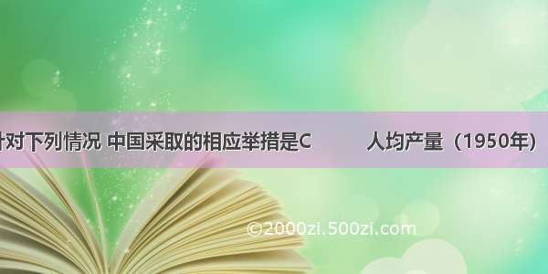 针对下列情况 中国采取的相应举措是C          人均产量（1950年）   