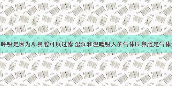 单选题要用鼻呼吸是因为A.鼻腔可以过滤 湿润和温暖吸入的气体B.鼻腔是气体进出肺的唯一