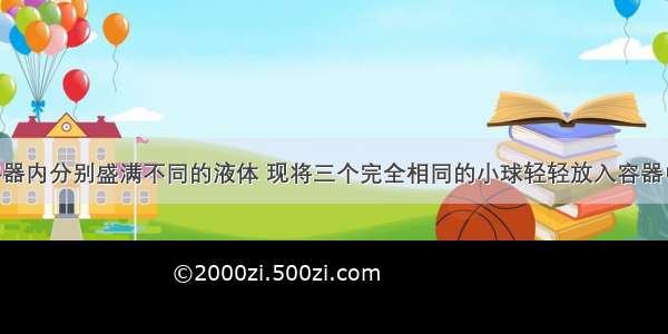 三个相同容器内分别盛满不同的液体 现将三个完全相同的小球轻轻放入容器中 小球静止