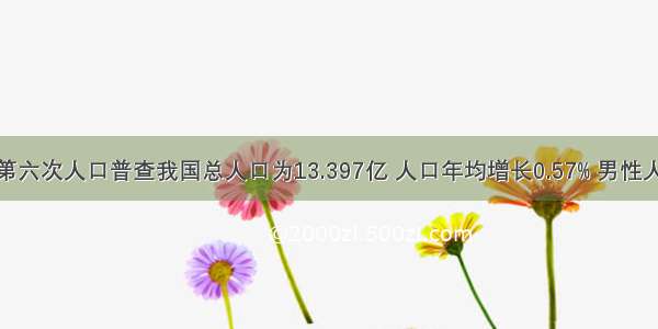 单选题第六次人口普查我国总人口为13.397亿 人口年均增长0.57% 男性人口占51