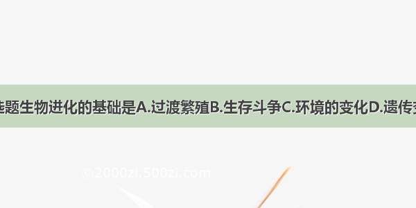 单选题生物进化的基础是A.过渡繁殖B.生存斗争C.环境的变化D.遗传变异