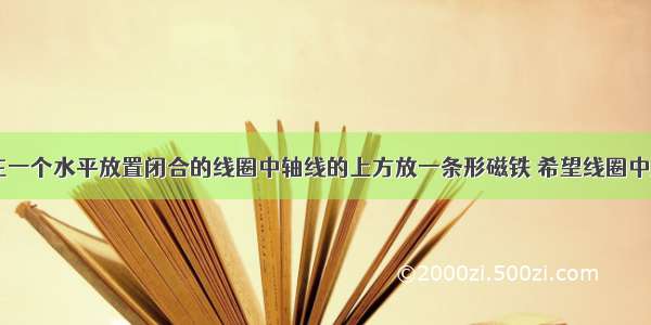 如图所示 在一个水平放置闭合的线圈中轴线的上方放一条形磁铁 希望线圈中产生顺时针