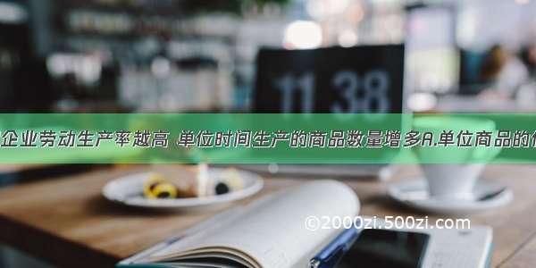 单选题个别企业劳动生产率越高 单位时间生产的商品数量增多A.单位商品的价值量越少 