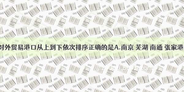 长江下游对外贸易港口从上到下依次排序正确的是A.南京 芜湖 南通 张家港B.芜湖 张